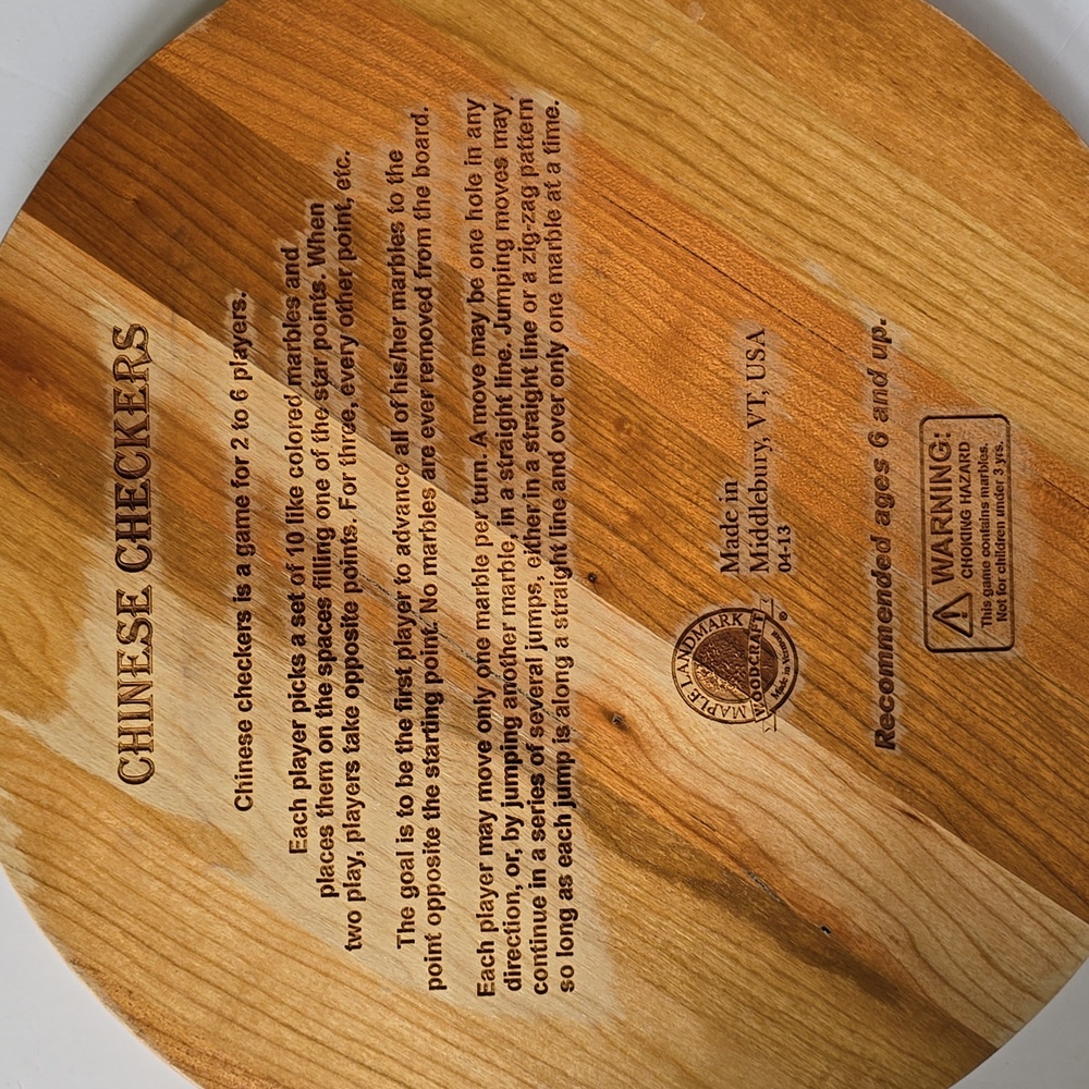 Wooden Chinese Checkers Game Board Vermont Made Maple Landmark Woodcraft Company - Picture 6 of 12